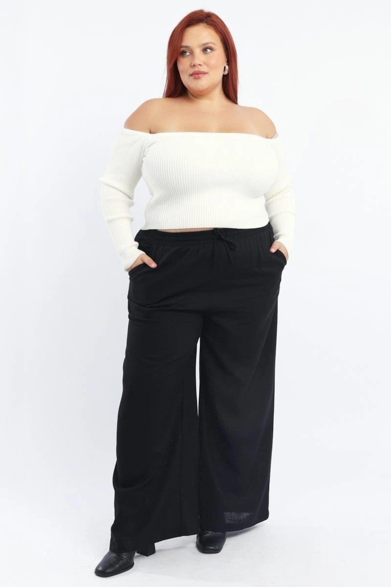 Outdoor activities Black Back Pocket Linen Blend Wide Leg Pants