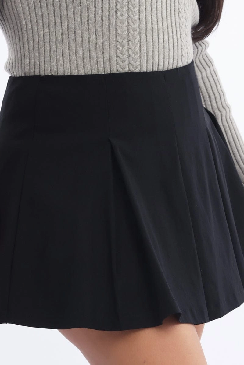 Black Bengaline Mini Skorts Skirt Mix Texture Handmade Item