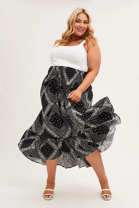 Black Boho Midi Skirt High Waist Tiered Soft Outfit Sleek Detail