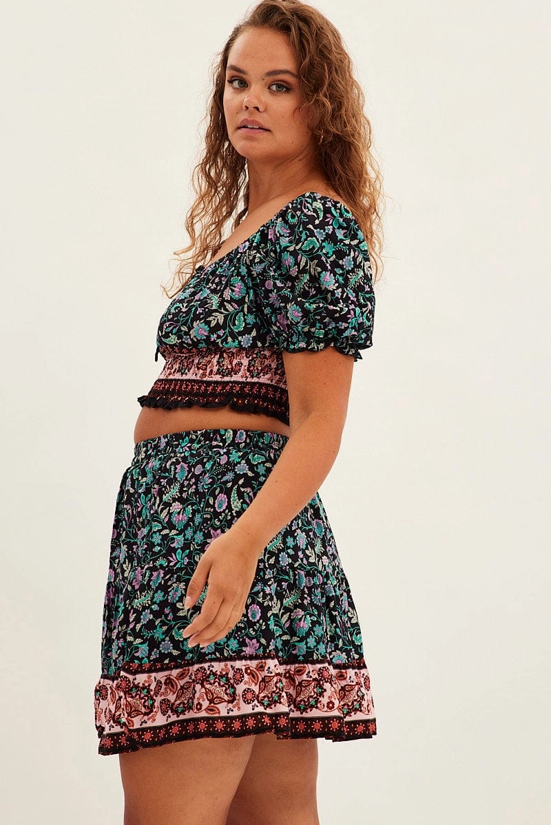 Black Boho Mini Skirt High Waist Tiered Light Outfit Relaxed Vibe