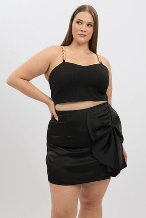 Refined Mood Asymmetrical Cut Black Bow Mini Skirt