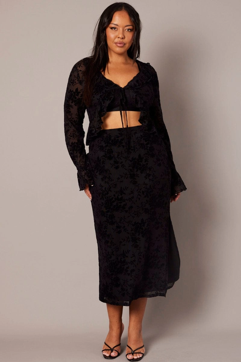 Stretch Comfort Comfort Mood Black Burnout Elastic Waist Skirt