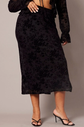 Black Burnout Elastic Waist Skirt Collaboration Piece