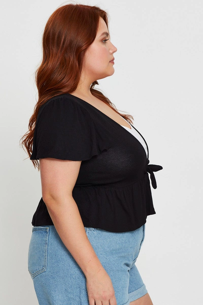 FullCoverageHood Black Cardigan Short Sleeve Jersey Tie Up