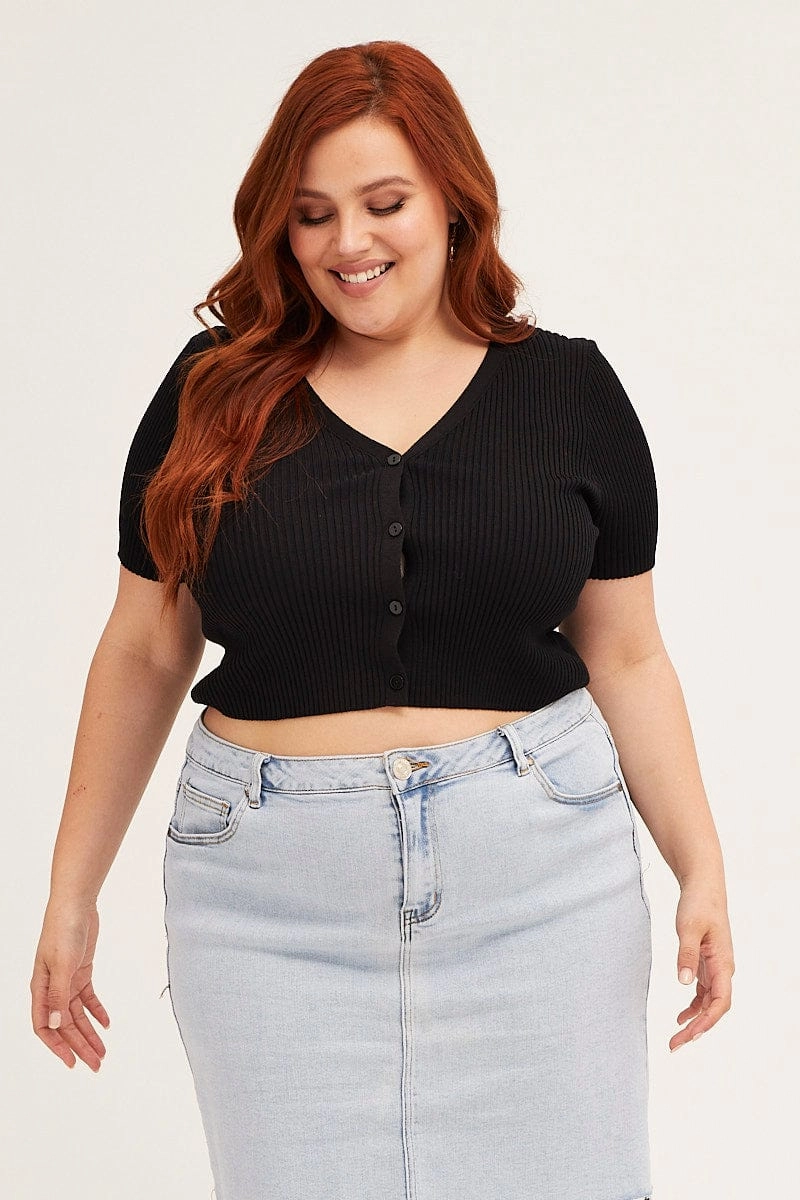 AllDay Comfort Design Black Cardigan Short Sleeve Ribbed Crop Knit
