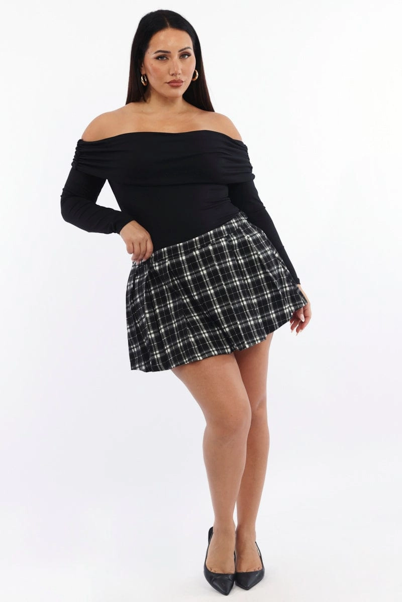 Black Check Mini Skirt Skorts Daily Fashion