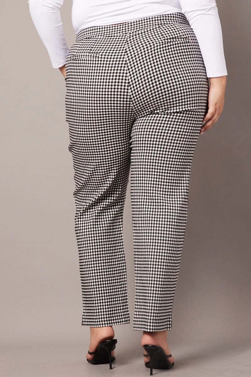 Twill Weave Texture Stable Shape Black Check Slim Pants High Rise