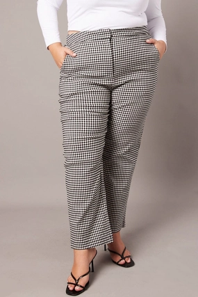 SoftLining ElasticCuffs Black Check Slim Pants High Rise