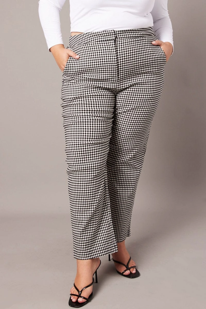 SoftLining ElasticCuffs Black Check Slim Pants High Rise