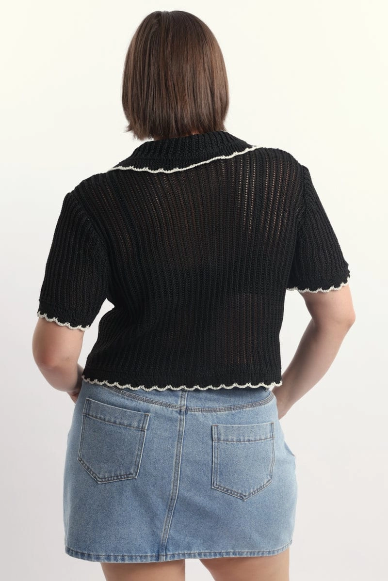 Flame retardant Odor Resistant Coating Black Collar Knit Cardigan Short Sleeve Tie up