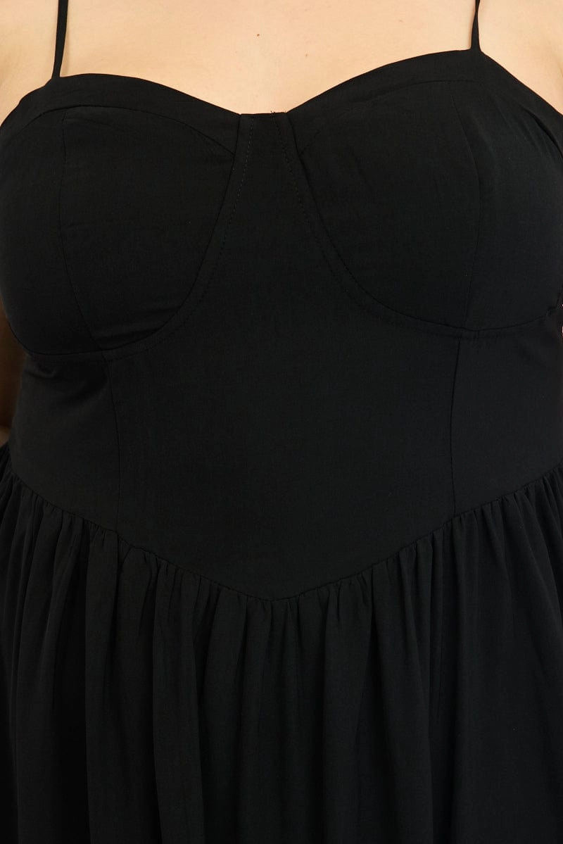Dreamy Texture Easy Pairing Black Corset Bust Dress Full Dress