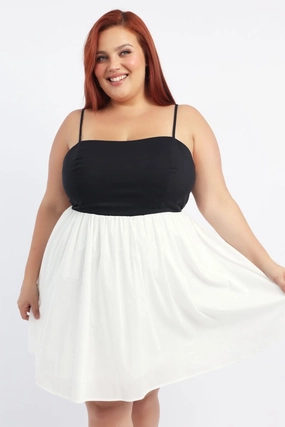 Summer Air Balanced Lines Black Cotton Poplin Contrast Bodice Minidress