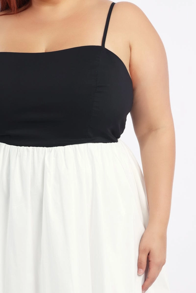Easy Flow Black Cotton Poplin Contrast Bodice Minidress