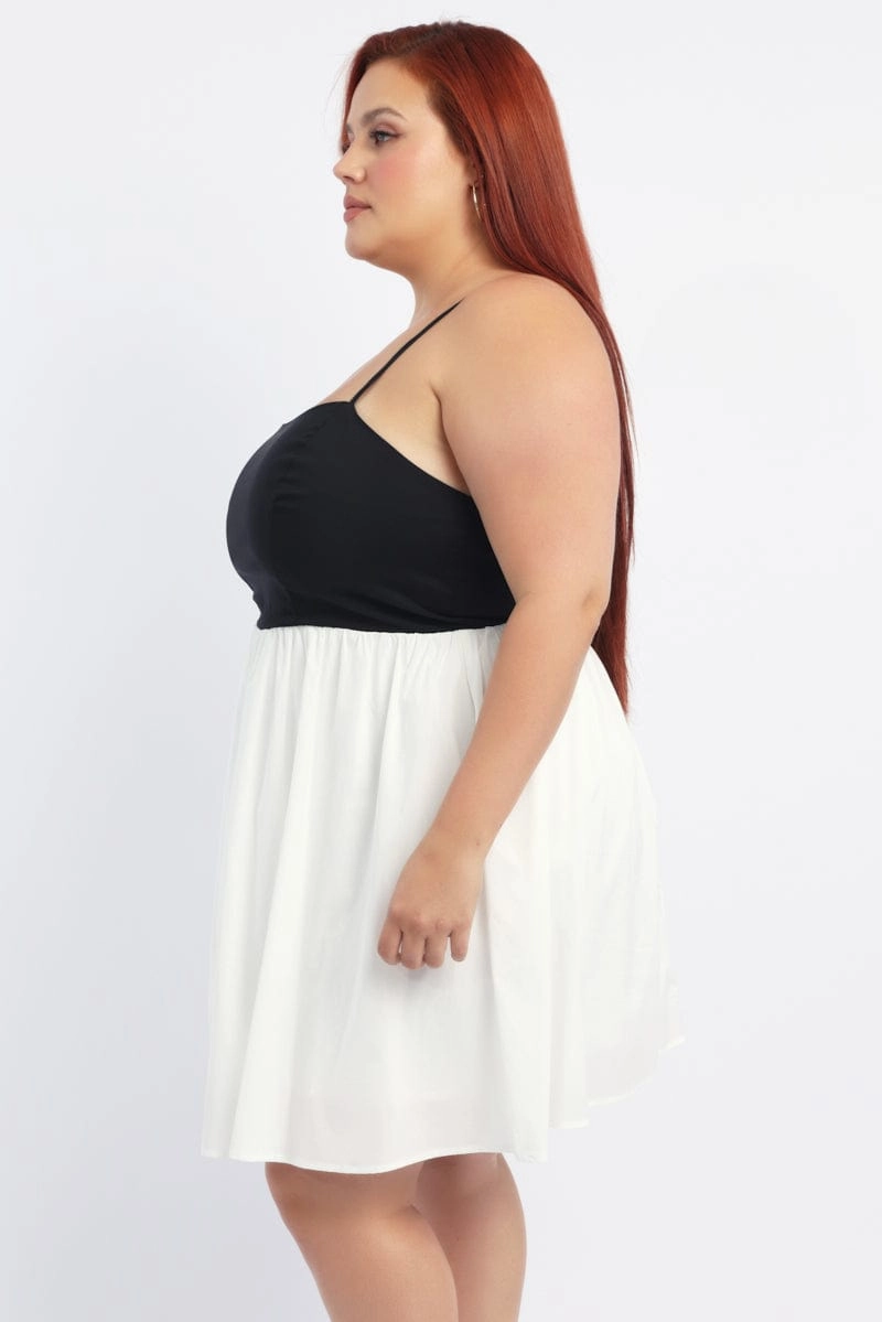 Black Cotton Poplin Contrast Bodice Minidress Profile Enhancer