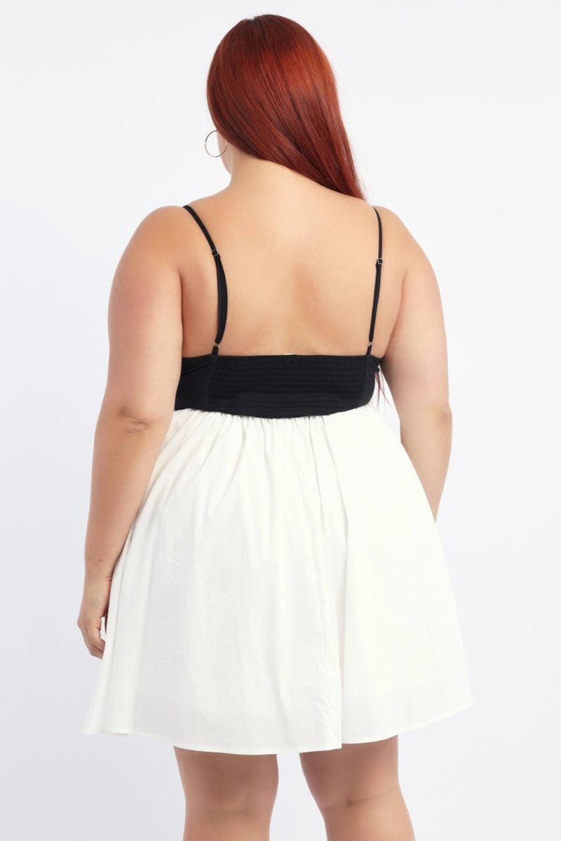 Clean Aesthetic Silk Flow Black Cotton Poplin Contrast Bodice Minidress