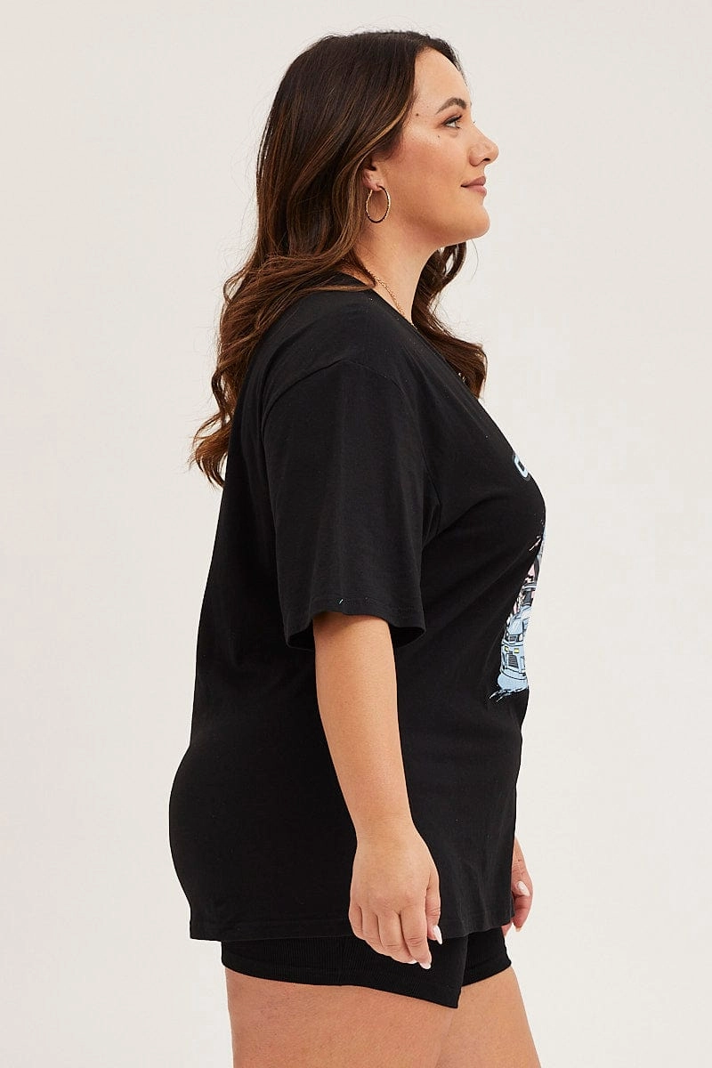 Cozy Wear Design Black Crew Neck Short Sleeve Graphic T-shirt