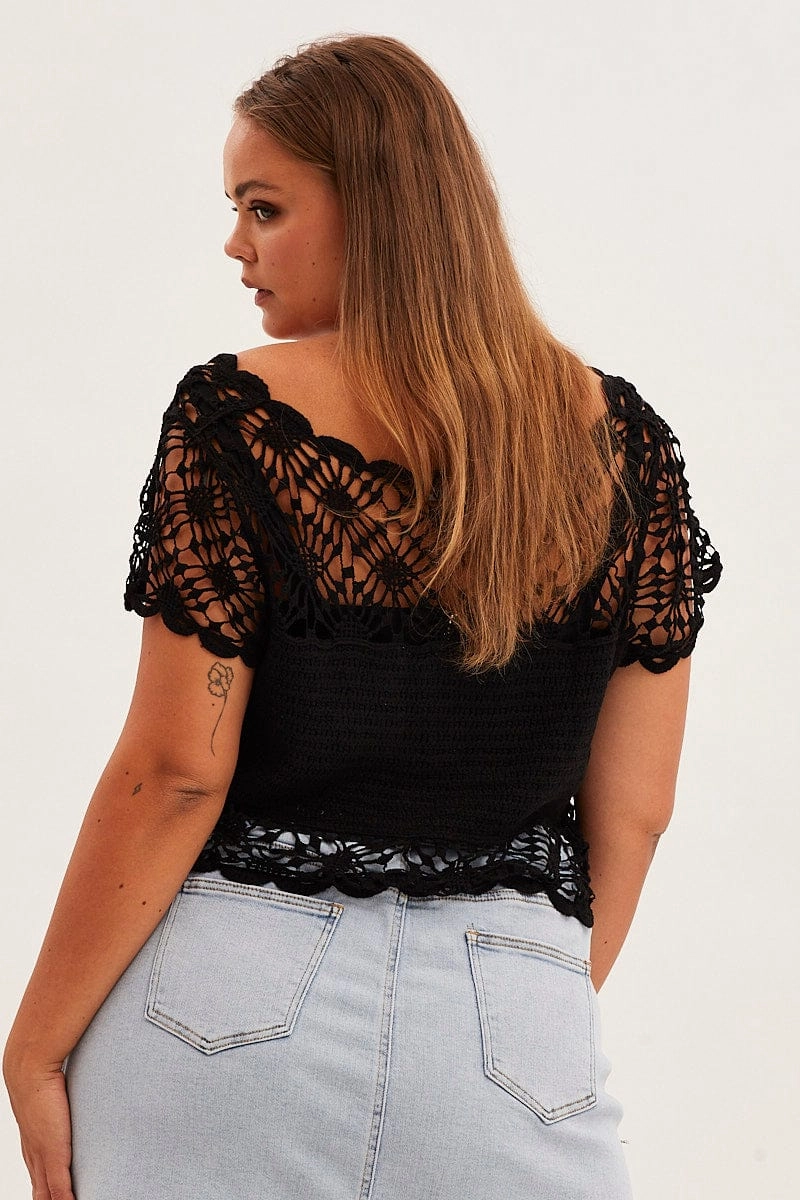 Black Crochet Cardigan Crop Tie Front Lightweight Insulation Technology