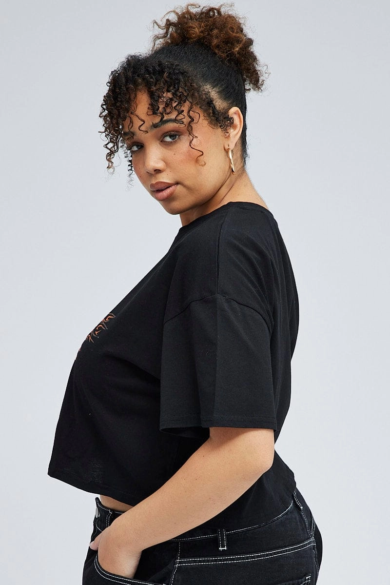 Fun and Playful Black Crop Multi Eagle Tee Short Sleeve Jersey