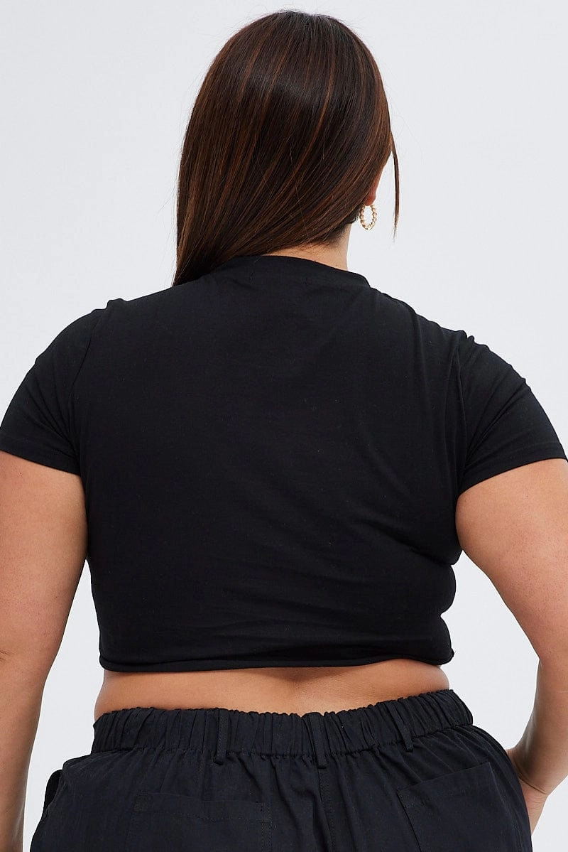 Black Crop T-shirt Moto Distressed Crew Neck Design