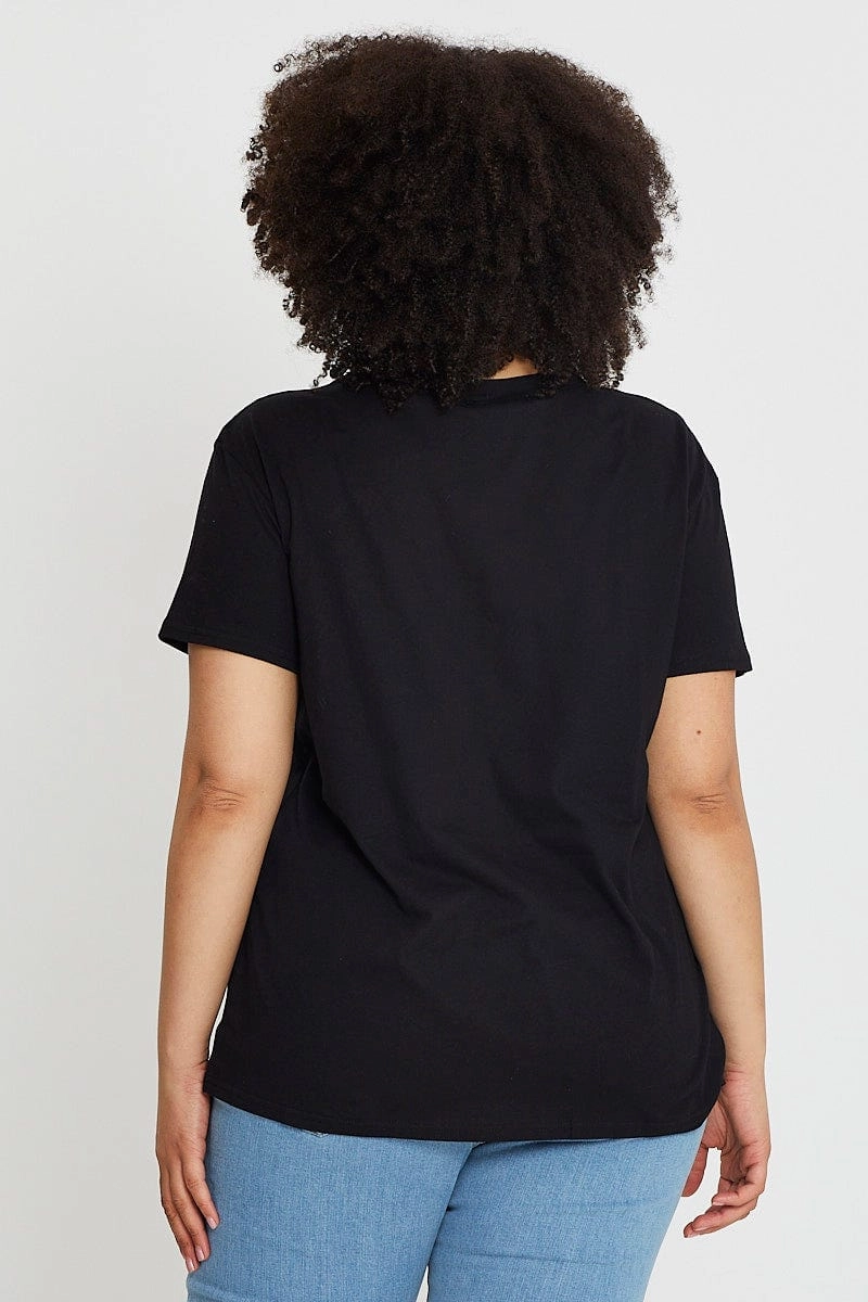 Black Crop T-shirt Mountain Short Sleeve Cotton Semi Layering Must-Have