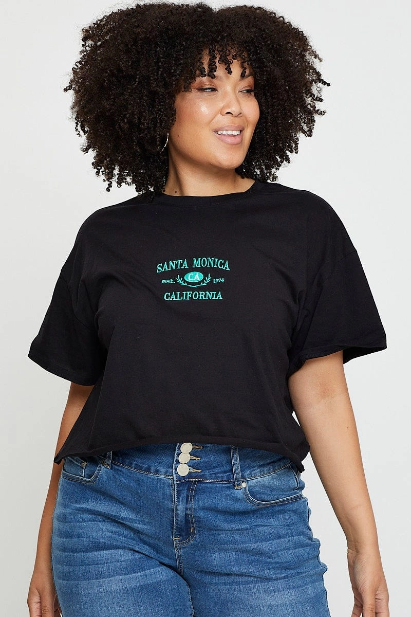 Street Ready Light and Soft Black Crop T-shirt Santa Monica Short Sleeve Cotton Semi