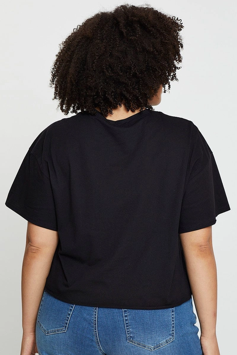 Picnic Black Crop T-shirt Santa Monica Short Sleeve Cotton Semi