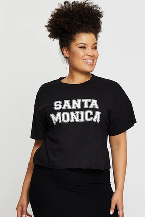 Black Crop T-shirt Santa Monica Short Sleeve Semi Casual Everyday