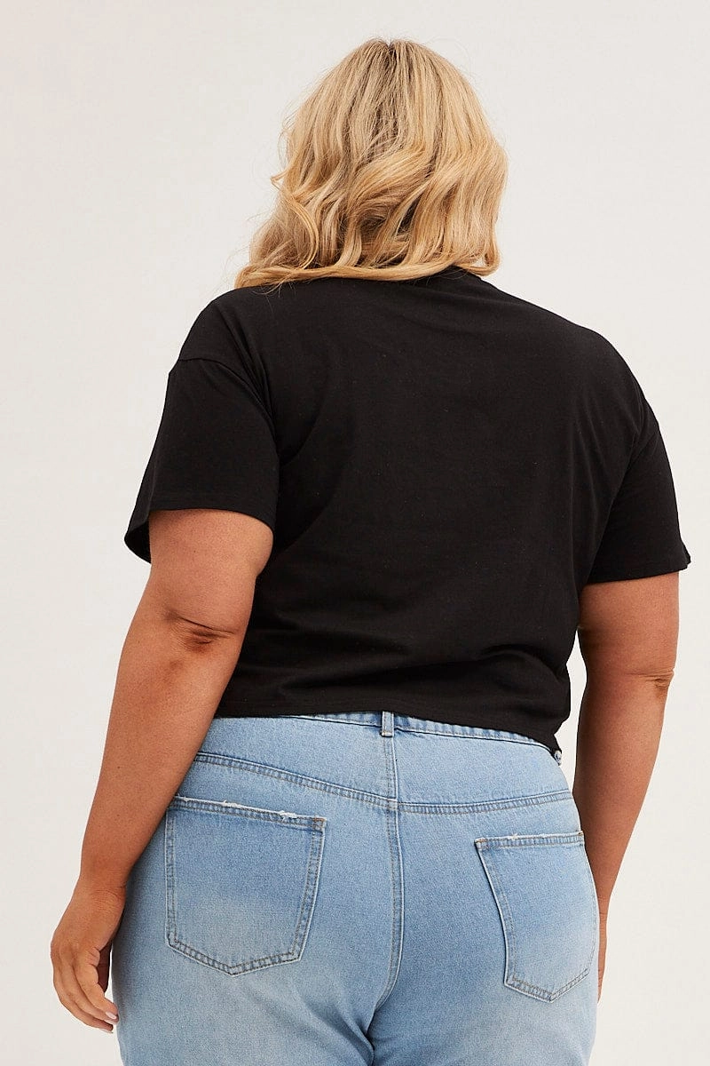 Leather combination Black Crop T-shirt Short Sleeve Easy Rider Cotton