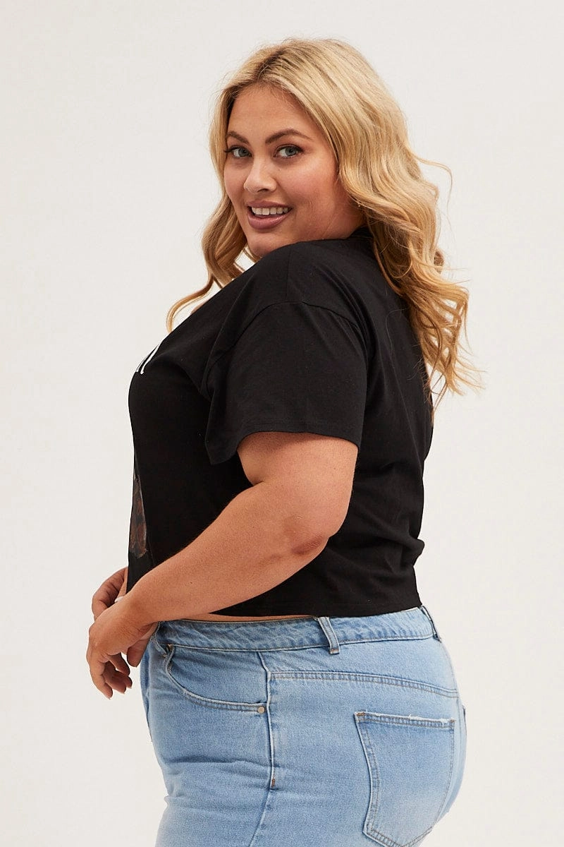 Black Crop T-shirt Short Sleeve Easy Rider Cotton TearResistant Fabric Easy Care Fabric