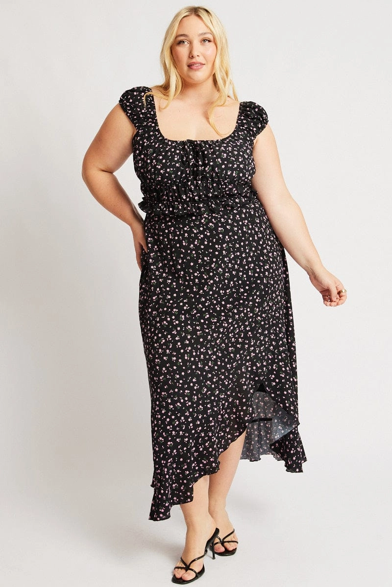 Black Ditsy Frill Maxi Skirt Craftsmanship Focus Summer Picnic