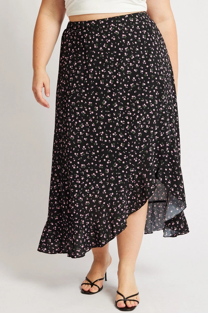 Black Ditsy Frill Maxi Skirt Style Essential
