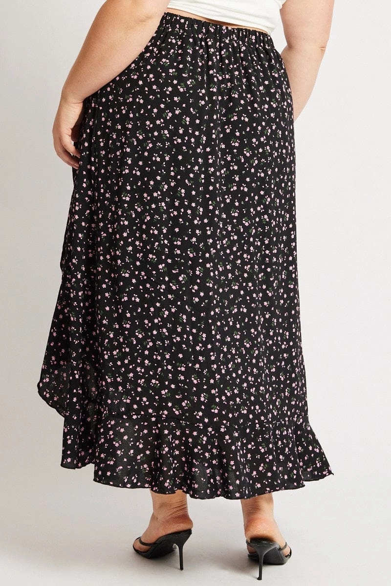 Black Ditsy Frill Maxi Skirt Cozy Tones Sleek Vibe