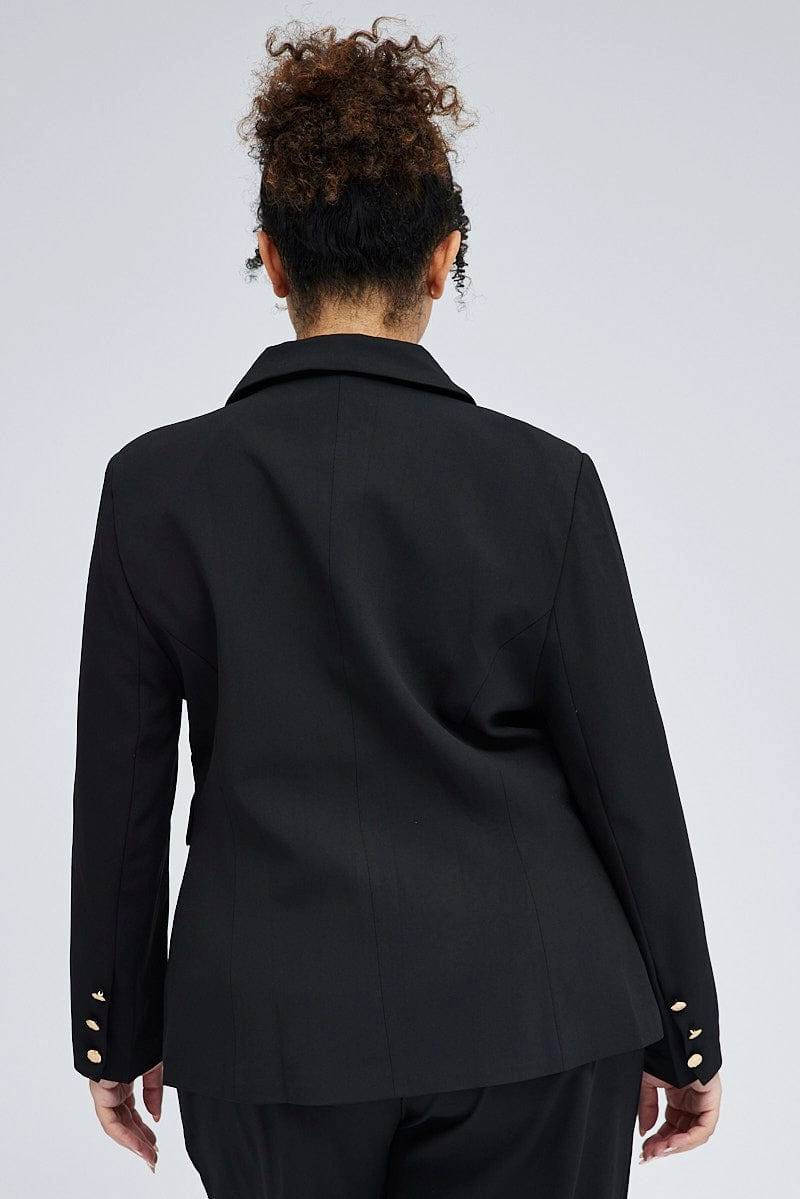 Multi Layer Option Black Fitted Blazer Gold Button Double Breasted Lined