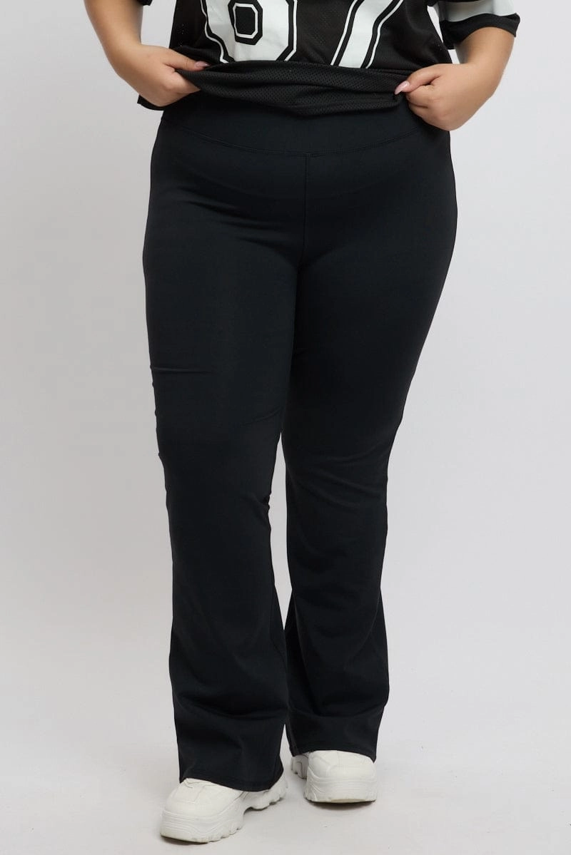 Black Flared Leggings High Rise Comfort Waist