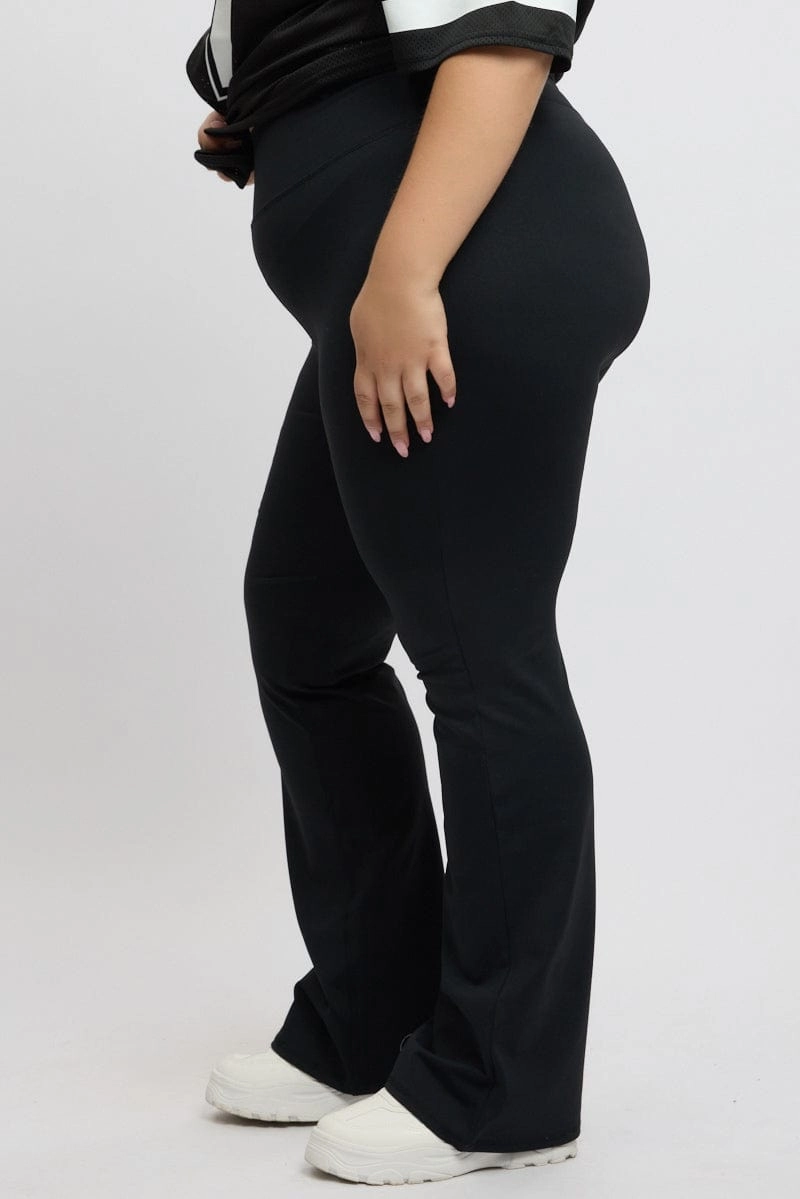 Black Flared Leggings High Rise Stretchable Waist