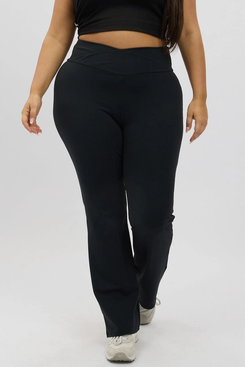 Black Flared Leggings High Rise Perfect Comfort Fit Adjustable Belt Loops