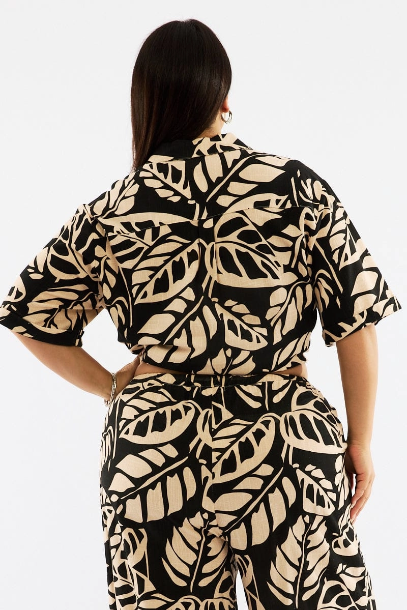 Durable Quality Black Floral Relaxed Shirt Short Sleeve Linen Blend