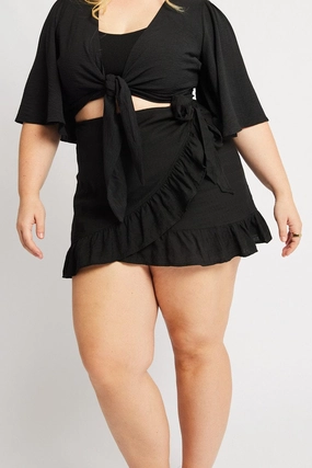 Style Moment Black Frill Hem Wrap Mini Skirt