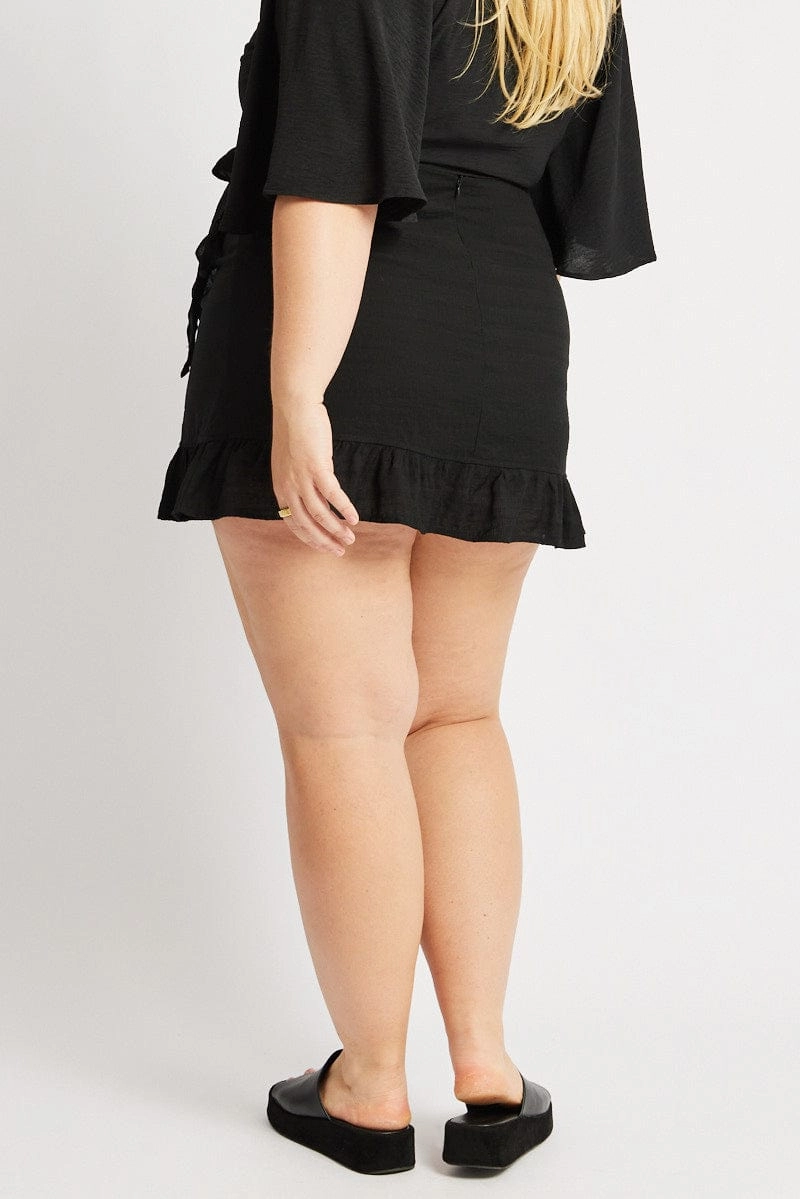 Black Frill Hem Wrap Mini Skirt Fashion Detail slim fit