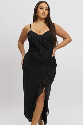 Black Frill Mesh Bodycon Maxidress Style Ease