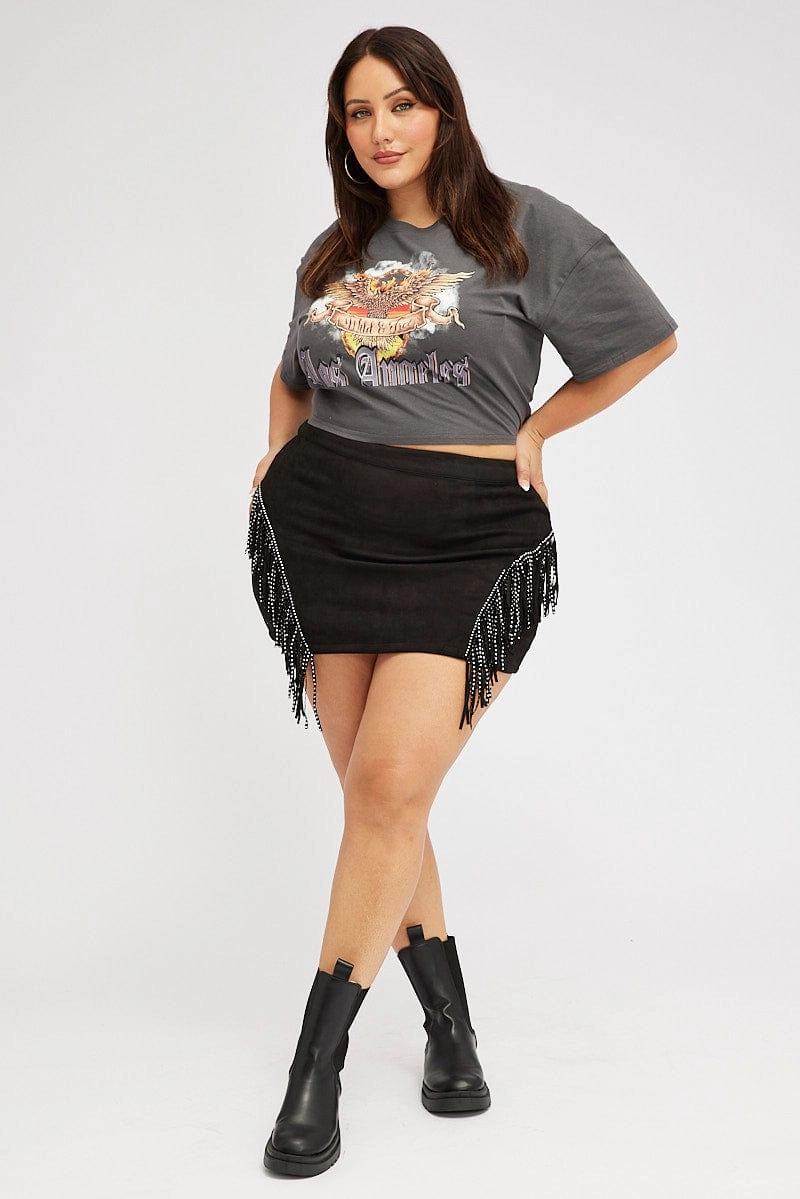 Hand Stitched Black Fringe Festival Mini Skirt