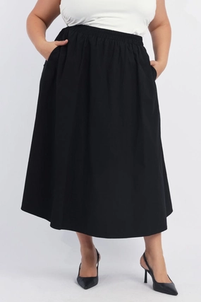 Black Full Midi Skirt with Pockets Chill Mood Family Celebration