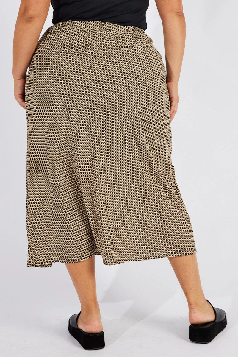 Black Geo Midi Split Skirt Wrap style Back Slit