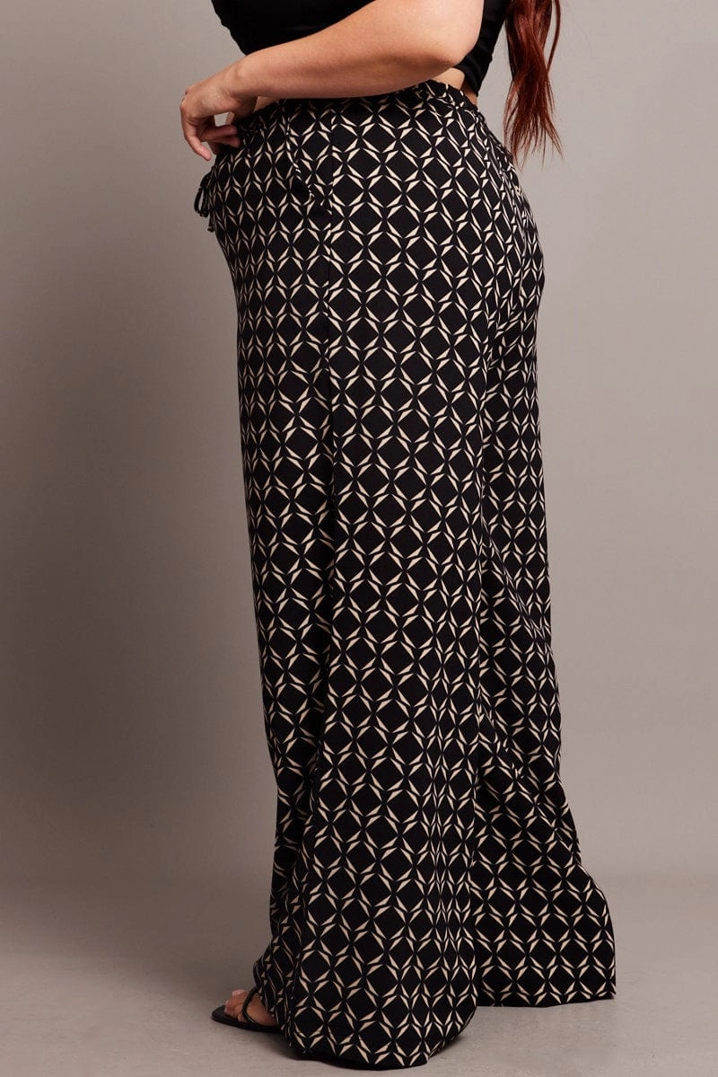 Black Geo Wide Leg Pants High Rise Urban Edge