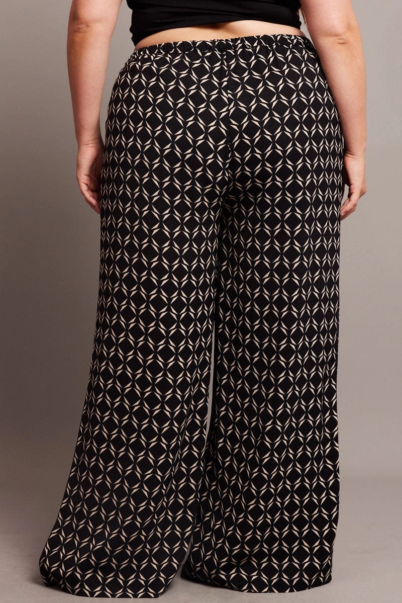 Black Geo Wide Leg Pants High Rise Stylish Wear