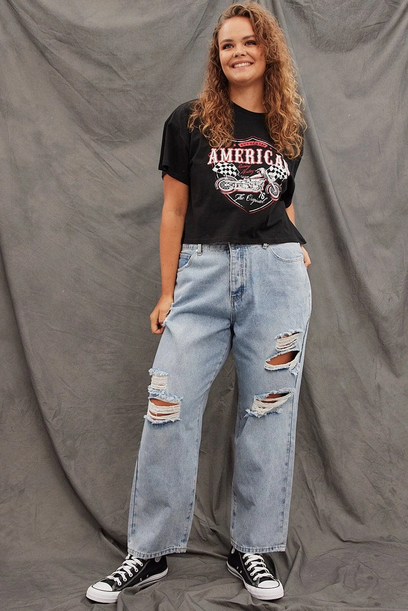 Black Graphic T-shirt American Vintage Crop Cotton Relaxed Wearable