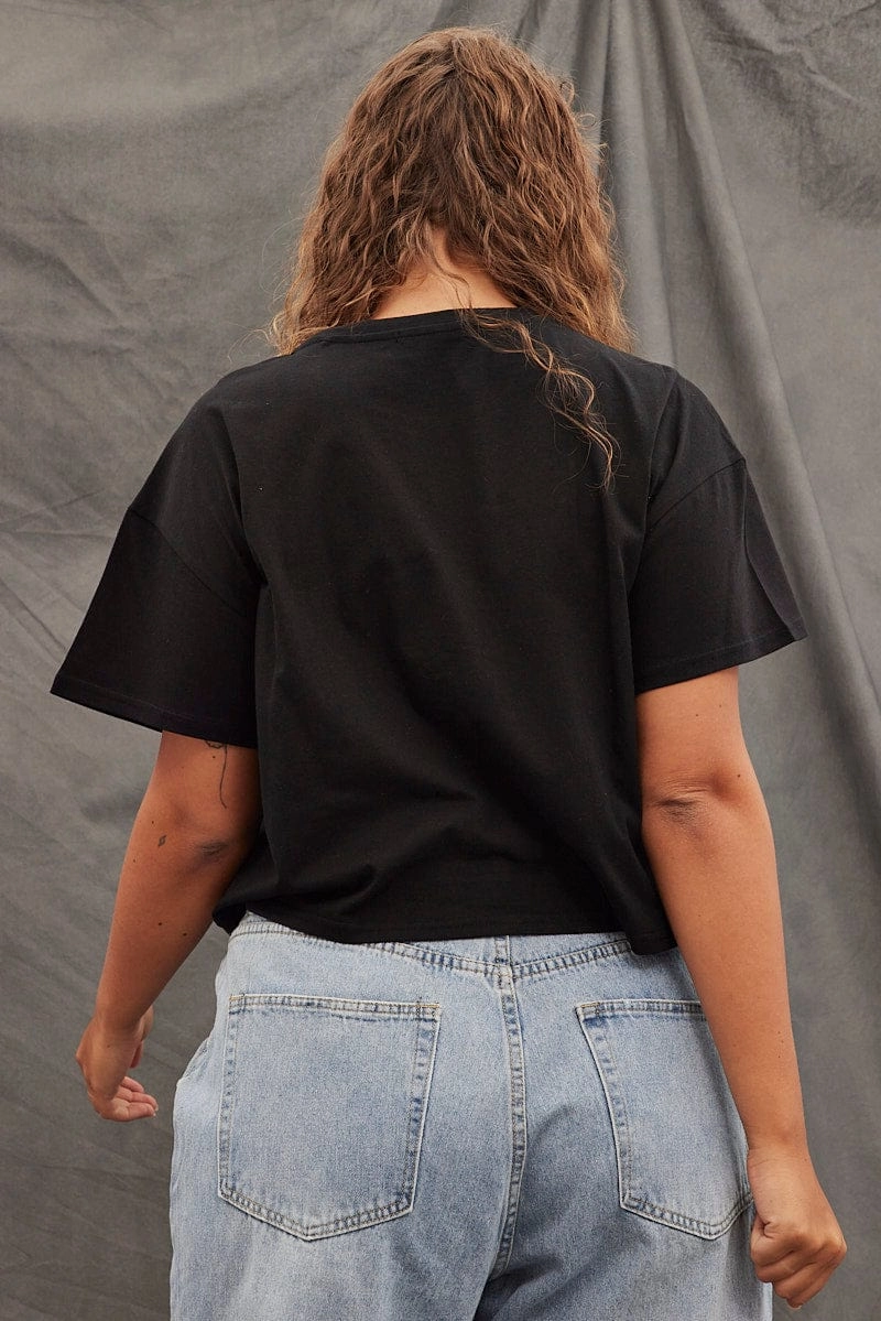Black Graphic T-shirt American Vintage Crop Cotton Simple Comfort Wear