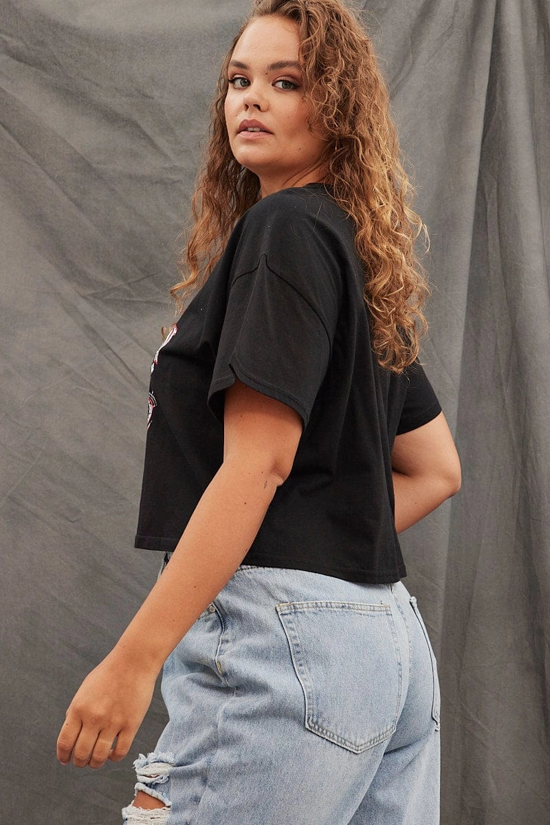 Breathable Fit Wear Black Graphic T-shirt American Vintage Crop Cotton