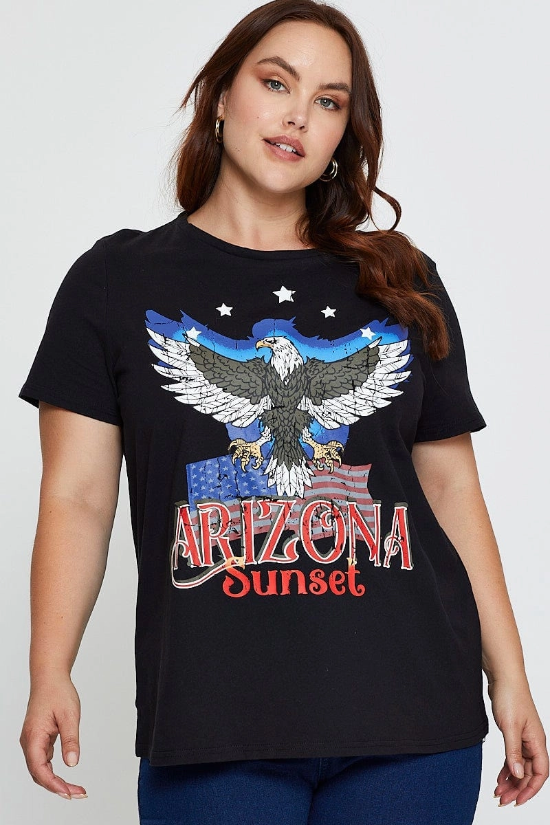 Modern Simplicity Functional Fit Black Graphic T-shirt Arizona Sunset Short Sleeve Cotton