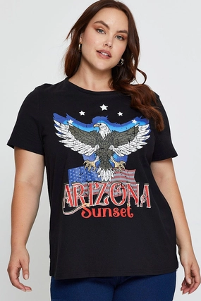 Modern Simplicity Functional Fit Black Graphic T-shirt Arizona Sunset Short Sleeve Cotton